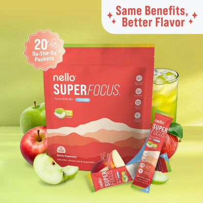 Nello Superfocus – Nootropic Drink Mix with Lion’S Mane, Rhodiola & Alpha-Gpc – Supports Memory, Brain Health & Mental Stamina, Enhances Clarity & Sharpness, Helps Fight Brain Fog – Travel Packets (20 Servings) Healthcare Convenient