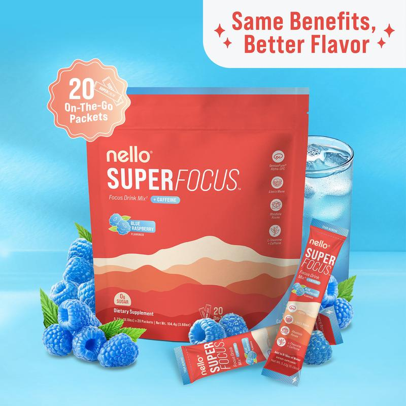 Nello Superfocus – Nootropic Drink Mix with Lion’S Mane, Rhodiola & Alpha-Gpc – Supports Memory, Brain Health & Mental Stamina, Enhances Clarity & Sharpness, Helps Fight Brain Fog – Travel Packets (20 Servings) Healthcare Convenient