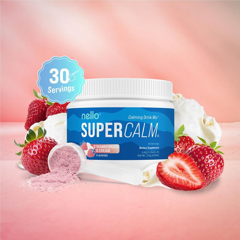 Nello Supercalm Calming Drink Mix with KSM-66 Ashwagandha Vitamin D3 Magnesium & L-Theanine Supports Cortisol Balance Mood & Sleep Helps Manage Stress Berry Flavored Dietary Supplement Healthcare Lemon