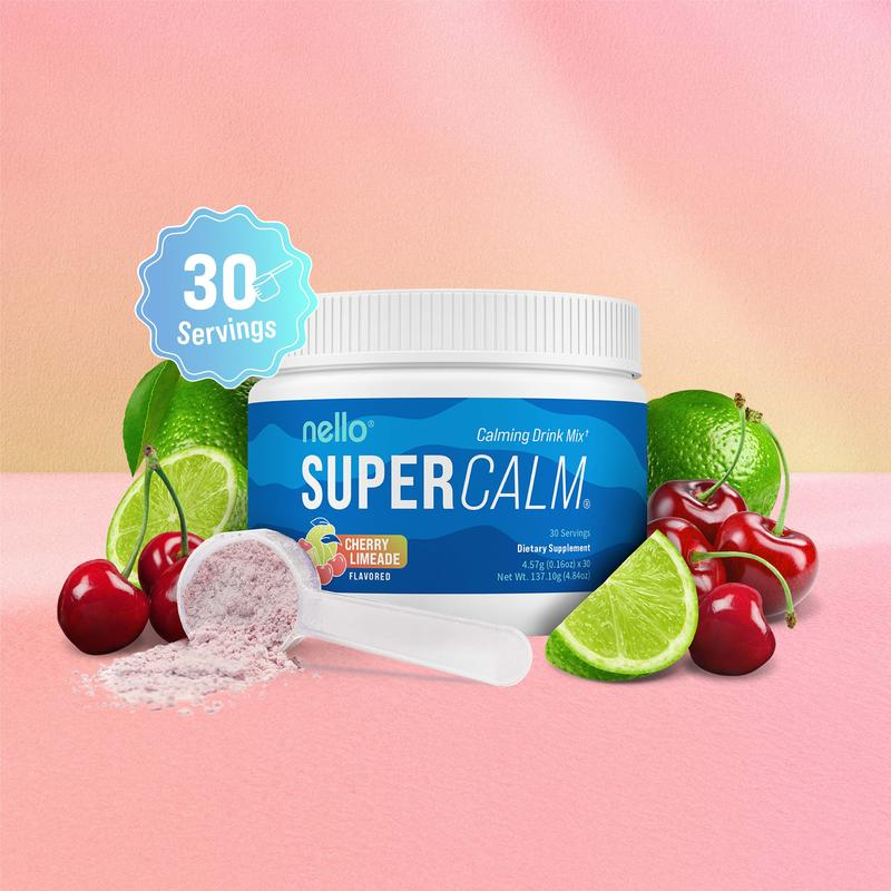 Nello Supercalm Calming Drink Mix with KSM-66 Ashwagandha Vitamin D3 Magnesium & L-Theanine Supports Cortisol Balance Mood & Sleep Helps Manage Stress Berry Flavored Dietary Supplement Healthcare Lemon
