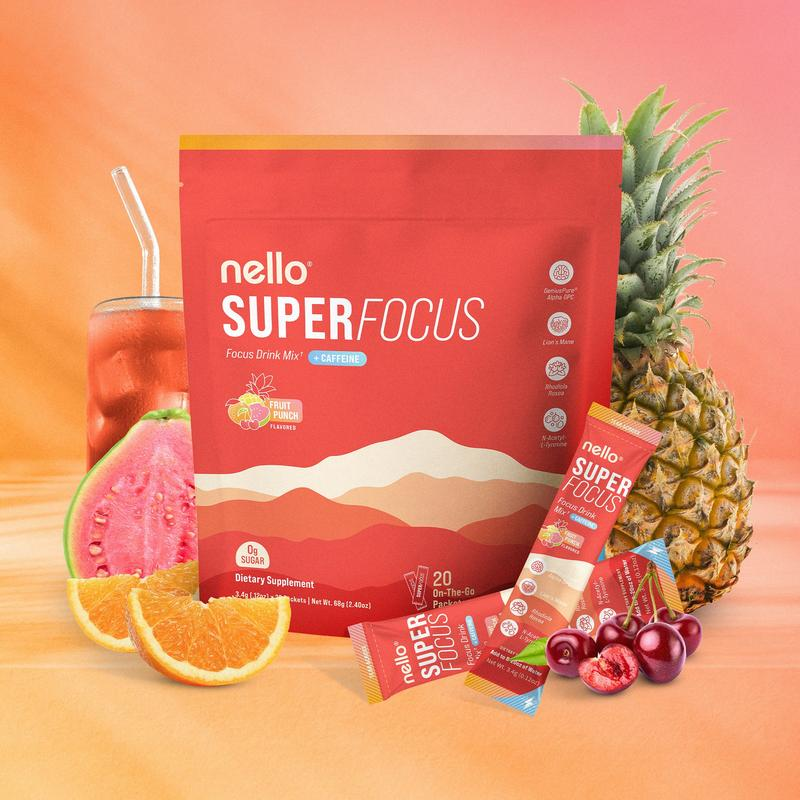 Nello Superfocus – Nootropic Drink Mix with Lion’S Mane, Rhodiola & Alpha-Gpc – Supports Memory, Brain Health & Mental Stamina, Enhances Clarity & Sharpness, Helps Fight Brain Fog – Travel Packets (20 Servings) Healthcare Convenient