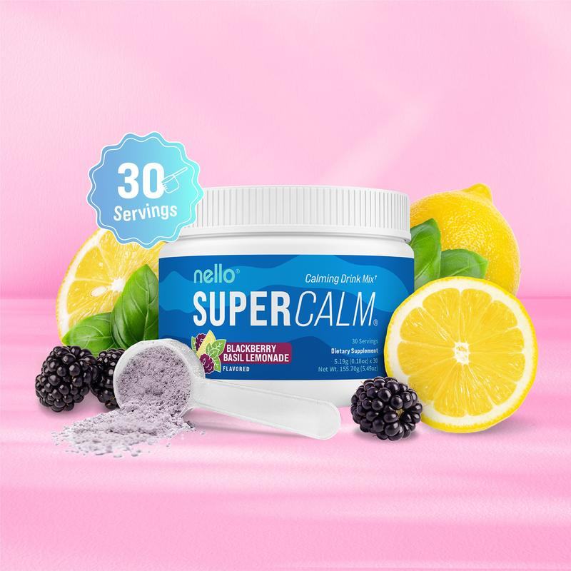 Nello Supercalm Calming Drink Mix with KSM-66 Ashwagandha Vitamin D3 Magnesium & L-Theanine Supports Cortisol Balance Mood & Sleep Helps Manage Stress Berry Flavored Dietary Supplement Healthcare Lemon