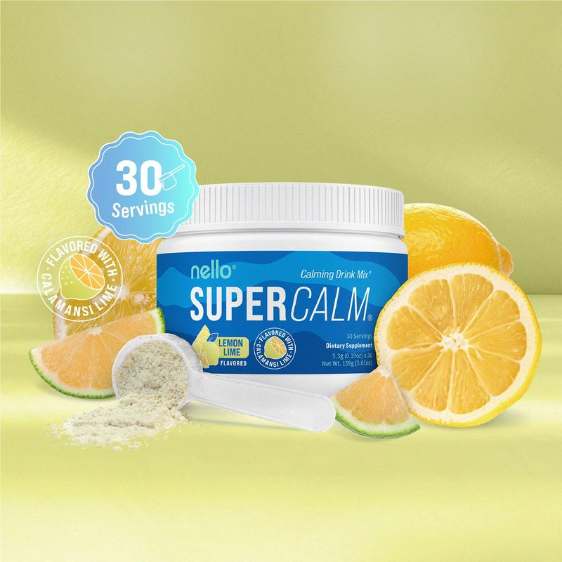 Nello Supercalm Calming Drink Mix with KSM-66 Ashwagandha Vitamin D3 Magnesium & L-Theanine Supports Cortisol Balance Mood & Sleep Helps Manage Stress Berry Flavored Dietary Supplement Healthcare Lemon